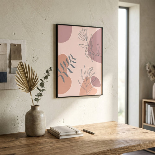 Decorative wall art with abstract leaf design in a modern interior setting.
